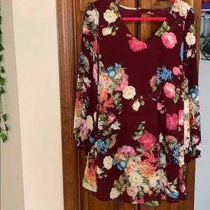 maroon and floral dress